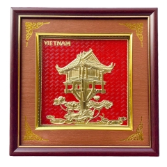 Tranh Đồng Chùa Một Cột - Đồng Đỏ , Giả Cổ ( 26x26cm ) - Cửu Diệu Thiên - MC002