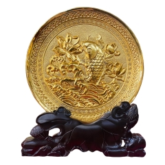 Tranh Đồng Đĩa Cá Chép Hoa Sen , Mạ Vàng 24K ( Đường Kính 19cm ) - Cửu Diệu Thiên - CH004