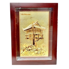Tranh Đồng Chùa Một Cột - Đồng Đỏ , Giả Cổ , Mạ Vàng 24K ( 28x38cm ) - Cửu Diệu Thiên - MC007