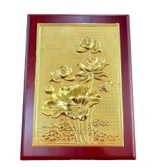 Tranh Đồng Hoa Sen Mạ Vàng 24k ( 32x23cm ) - Cửu Diệu Thiên  - ĐH005