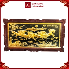 Tranh Đồng Mã Đáo Thành Công, Mạ Vàng 24K , Khung Gỗ Gụ ( 107x197cm ) - Cửu Diệu Thiên - MD022