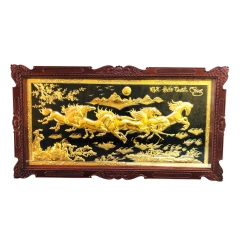 Tranh Đồng Mã Đáo Thành Công, Mạ Vàng 24K , Khung Gỗ Gụ ( 107x197cm ) - Cửu Diệu Thiên - MD022