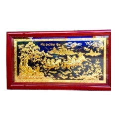Tranh Đồng Mã Đáo Thành Công, Mạ Vàng 24K , Khung Gỗ Hương ( 127x231cm ) - Cửu Diệu Thiên - MD023