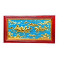 Tranh Đồng Mã Đáo Thành Công, Mạ Vàng 24K , Khung Gỗ Hương ( 107x197cm ) - Cửu Diệu Thiên - MD024