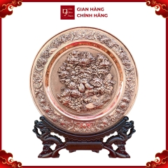 Tranh Đĩa Đồng Hoa Mẫu Đơn Và Chim Trĩ  ( 35x41cm ) - Cửu Diệu Thiên - TD014