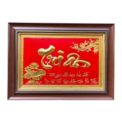 Tranh Đồng Chữ Tri Ân , Dát Vàng ( 40x55cm ) - Cửu Diệu Thiên - TA006