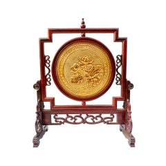 Tranh Đĩa Đồng Hoa Sen 2 Mặt , Mạ Vàng 24K ( 40x34cm ) - Cửu Diệu Thiên - SD004