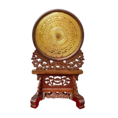 Tranh Đĩa Mặt Trống Đồng , Mạ Vàng 24K - Giá Đỡ Gỗ Cẩm ( Đường Kính 35cm , Cao 56cm ) - Cửu Diệu Thiên - DT009