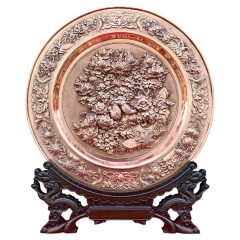 Tranh Đĩa Đồng Hoa Mẫu Đơn Và Chim Trĩ  ( 35x41cm ) - Cửu Diệu Thiên - TD014