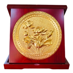 Tranh Đồng Hoa Sen , Ma Vàng 24k ( Đường Kính 23cm ) - Cửu Diệu Thiên - TD025