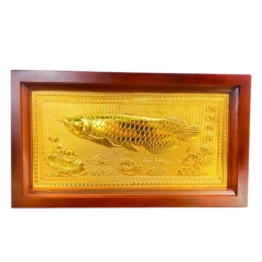 Tranh Đồng Cá Rồng , Mạ Vàng 24K ( 38x68cm ) - Cửu Diệu Thiên - THN342