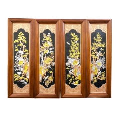Tranh Đồng Tứ Quý Dát Điểm Vàng Bạc ( 28x88cm ) - Cửu Diệu Thiên - TQ001
