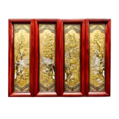 Tranh Đồng Tứ Quý Dát Điểm Vàng Bạc ( 28x88cm ) - Cửu Diệu Thiên - TQ002