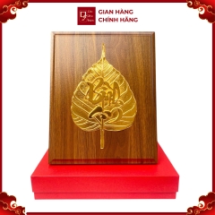 Tranh Đồng Lá Bồ Đề Chữ Bình An , Dát Vàng ( 20x25cm ) - Cửu Diệu Thiên - BĐ004
