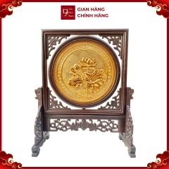 Tranh Đĩa Đồng Hoa Sen 2 Mặt , Mạ Vàng 24K ( 44x35cm ) - Cửu Diệu Thiên - SD005