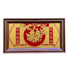 Tranh Đồng Mừng Thọ Ông Bà Cụ , Dát Vàng ( 52x92cm ) - Cửu Diệu Thiên - THN216