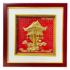 Tranh Đồng Chùa Một Cột - Đồng Đỏ , Giả Cổ ( 26x26cm ) - Cửu Diệu Thiên - MC003