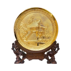 Tranh Đĩa Chùa Một Cột Bằng Đồng Mạ Vàng 24k ( Đường Kính 19cm ) - Cửu Diệu Thiên - TD004