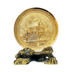 Trang Đĩa Chùa Một Cột Bằng Đồng Mạ Vàng 24k ( Đường Kính 19cm ) - Cửu Diệu Thiên - TD005