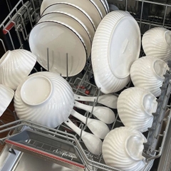Bộ bát đĩa TC Classic White - trắng vân viền đen - TC01