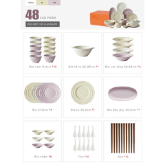 Bộ bát đĩa thủ công Creamy Lavender- vân tròn nhiều lớp tím be - GT02