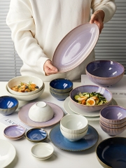 Bộ chén bát đĩa phong cách Bắc Âu thượng hạng - vân sọc nhỏ nhiều màu - Không chì - Chịu được nhiệt độ cao - GT06