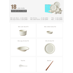 Bộ bát đĩa thượng hạng Collins- viền vân sọc màu kem - GT09