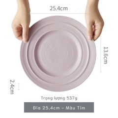 Bộ bát đĩa thủ công Creamy Lavender- vân tròn nhiều lớp tím be - GT02