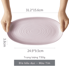 Bộ bát đĩa thủ công Creamy Lavender- vân tròn nhiều lớp tím be - GT02