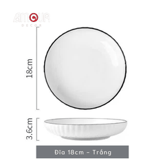 Bộ bát đĩa TC Classic White - trắng vân viền đen - TC01