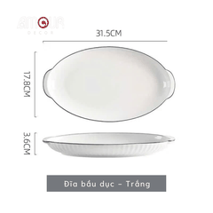 Bộ bát đĩa TC Classic White - trắng vân viền đen - TC01