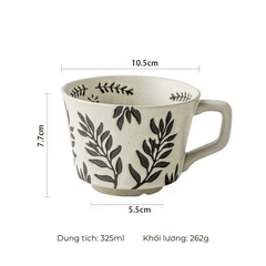 Cốc sứ phong cách Nhật Bản họa tiết hoa chìm - PT122