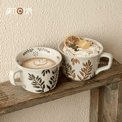 Cốc sứ phong cách Nhật Bản họa tiết hoa chìm - PT122