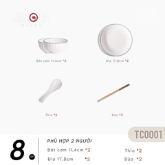 Bộ bát đĩa TC Classic White - trắng vân viền đen - TC01