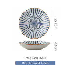 Bộ bát đĩa gốm sứ họa tiết sọc tròn phong cách Nhật Bản - TC77