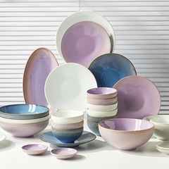 Bộ chén bát đĩa phong cách Bắc Âu thượng hạng - vân sọc nhỏ nhiều màu - Không chì - Chịu được nhiệt độ cao - GT06