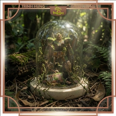 Bình thủy tinh nắp chụp đế gỗ