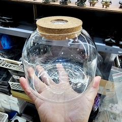 Bình thủy tinh tròn dẹt nắp bấc có đèn 15*13cm