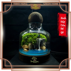Bình thủy tinh nắp cầu đế gỗ 17*24cm