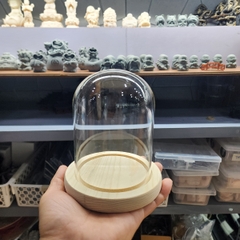 Bình thủy tinh nắp chụp đế gỗ