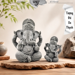 Tượng thần voi Ganesha đá sa thạch xanh