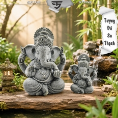 Tượng thần voi Ganesha đá sa thạch xanh