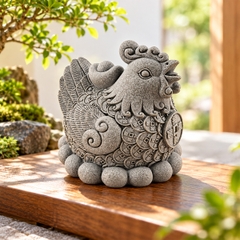 Tượng gà vàng ấp trứng đá sa thạch