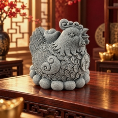 Tượng gà vàng ấp trứng đá sa thạch