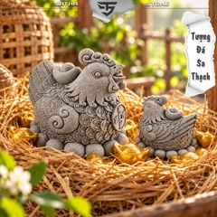 Tượng gà vàng ấp trứng đá sa thạch