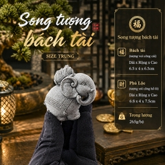 Tượng song tượng bách tài đá sa thạch