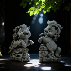 Tượng song mã cát tường đá sa thạch