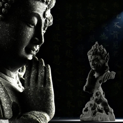 Tượng Diện phật thiện ác đá sa thạch ST0234