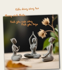 Bộ 3 tượng cô gái tập Yoga đá sa thạch ST0221