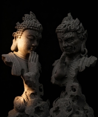 Tượng Diện phật thiện ác đá sa thạch ST0234